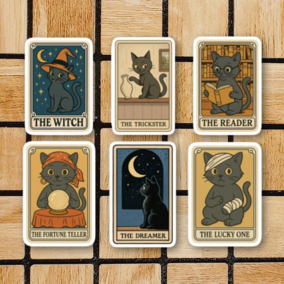 Black Cat Tarot Card Sticker Pack of 6 Vinyl Stickers Waterproof Sticker Set - Picture 1 of 4